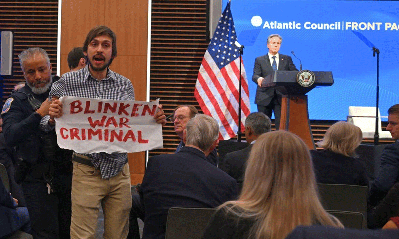 Protester disrupts Blinken’s speech, accusing him of gaza war crimes