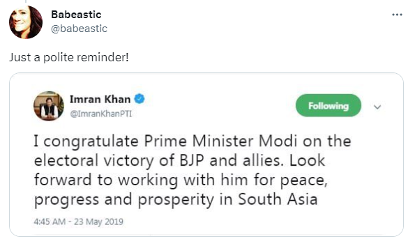 imran khan congratulating indian pm modi